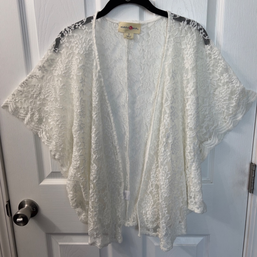 Wishful Park Size S Off-White Floral Lace Open Front Sheer Cardigan Kimono